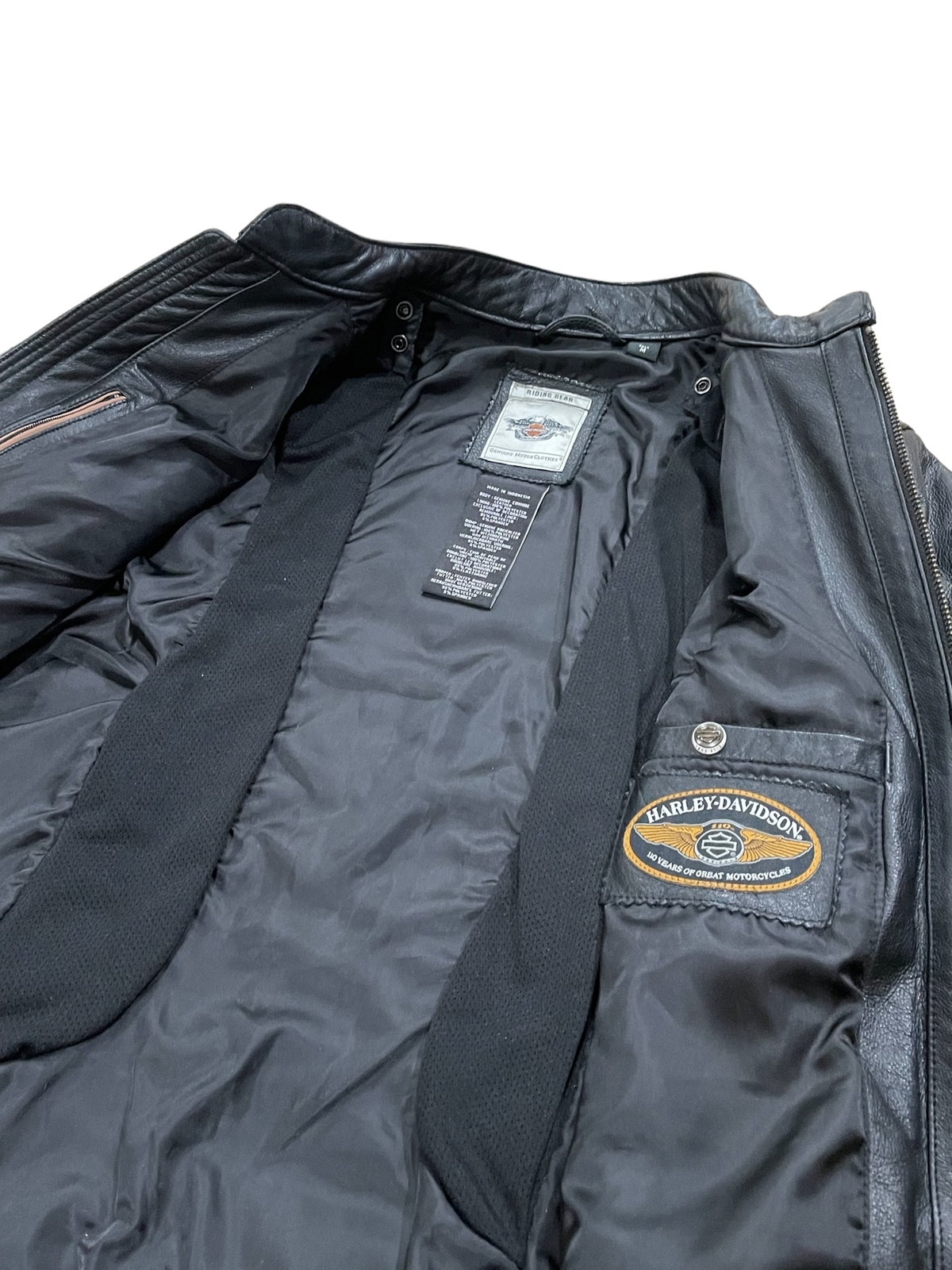 Harley Davidson Womens Blk Leather Motorcycle Jacket Tall M 110th Ann