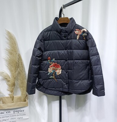 Wintermode Entendaunenjacken Damen Oversize Stickerei Mantel Gr. L (UK 12)