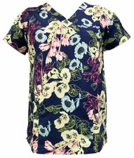 Serene Women's Fashion Medical Scrub Tops Navy Base Colorful Water Lily L