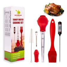 Turkey Baster Set With Pump Flavour Injector, Silicone Brush, Thermometer,Probe