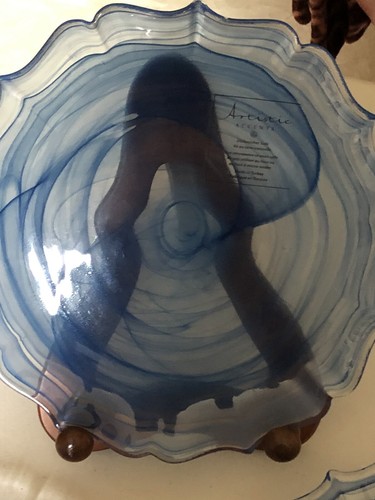 3 ARTISTIC ACCENTS TURKISH GLASS BLUE SWIRL DESSERT SALAD PLATES 8” - Picture 2 of 5