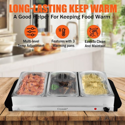 300W Buffet Warmer Food Server Hot Plate 3 Tray 2.5L Adjustable Temprature - Picture 3 of 6