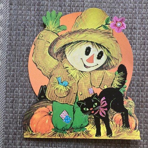 Lot 6 Vintage Halloween DieCut Out Decorations Witch Scarecrow Pumpkin Black Cat - Picture 2 of 12