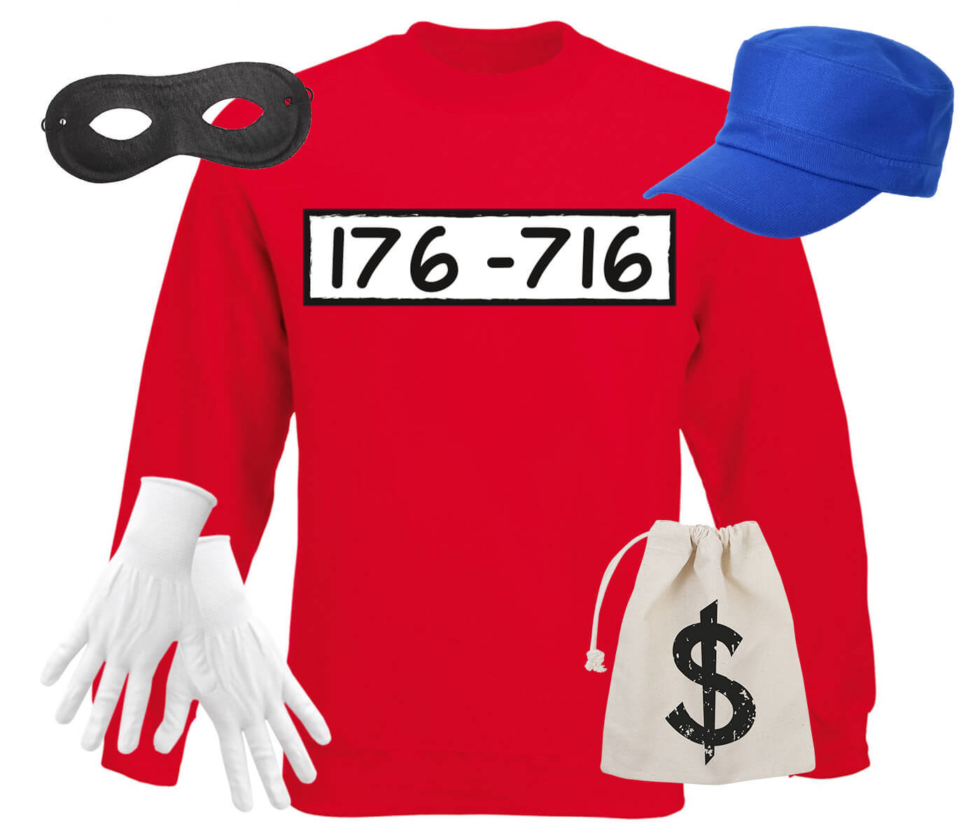 Panzerknacker manga larga 100% algodón bandidos ladrones conjunto completo carnaval