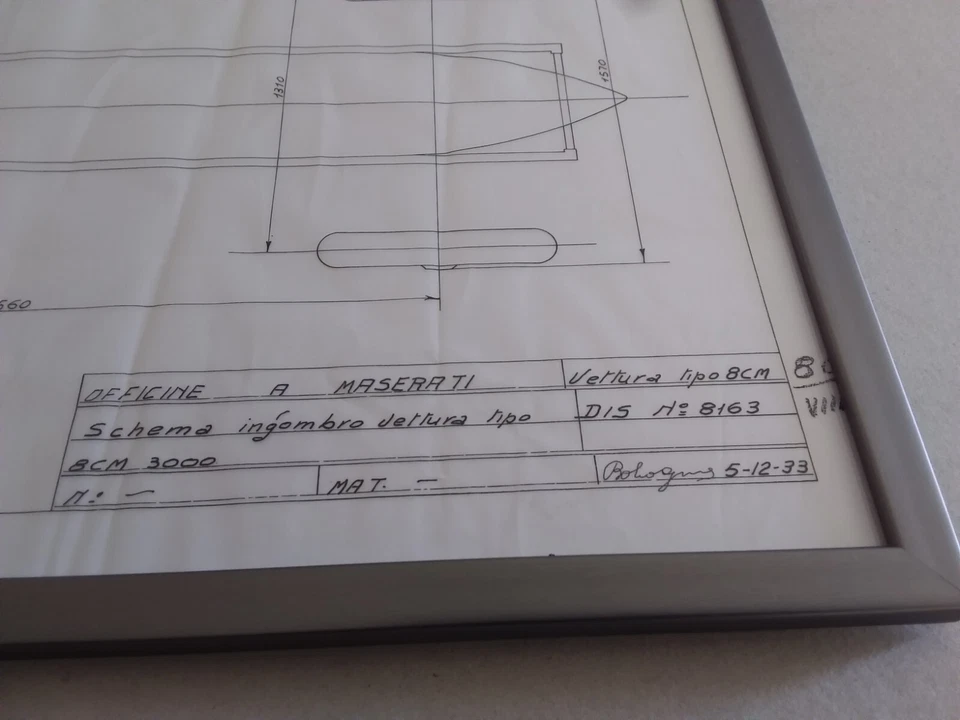 MASERATI VETTURA 8CM 3000  BOLOGNA 5-12-33  DISEGNO SCHEMA INGOMBRO VETTURA - Immagine 2 di 4