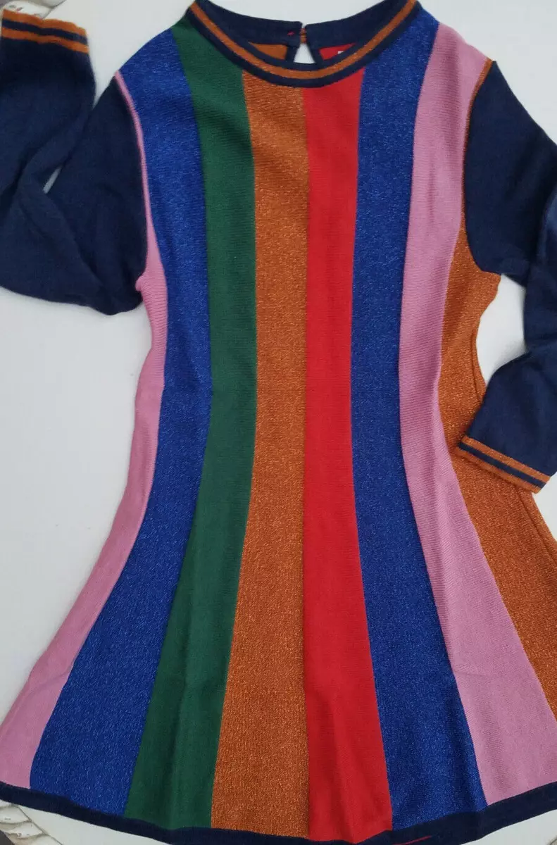 New Mini Boden Knit Retro Rainbow Dress