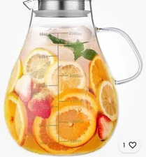 Glass Pitcher with Lid,88 Ounces -2500Ml with Precise Scale Line, Hot/Cold Water