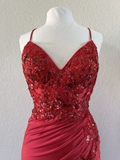Faviana Long Red Sequin Lace Up Dress Prom HOCO Size 2