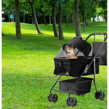 2 In 1 Folding Dog Stroller, Pet Folding Stroller, 4 Wheels Dog Cat Puppy Stroll