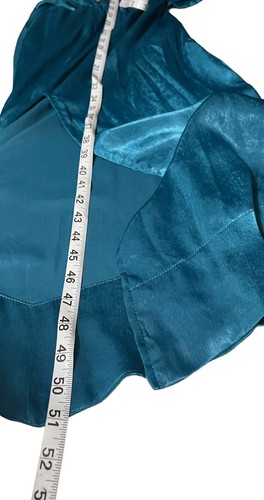 ZARA Women’s 2XL Teal Green 3/4 Sleeve Satin Deep V-Neck MIDI Dress NWT - Picture 9 of 13