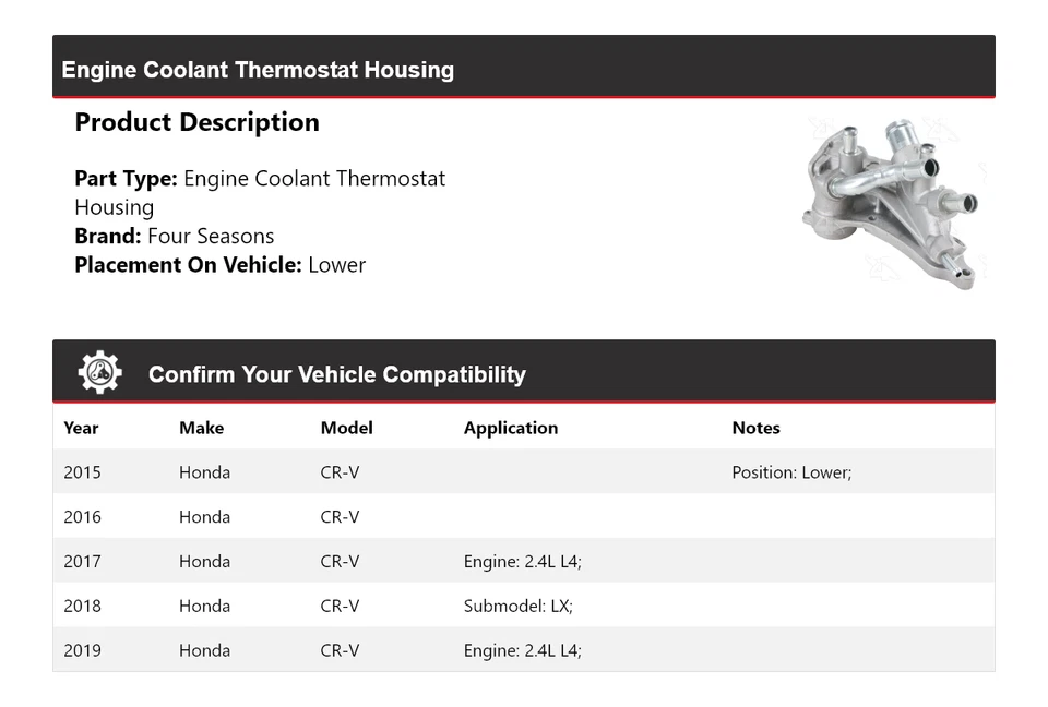 Корпус термостата охлаждающей жидкости двигателя для Honda CR-V 2015-2019 4 сезона 2016 2017 - Изображение 2 из 4