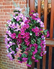 Artificial Trailing Hanging Basket Flower Rose Ivy Fern Rose Nast Burgundy Lilac