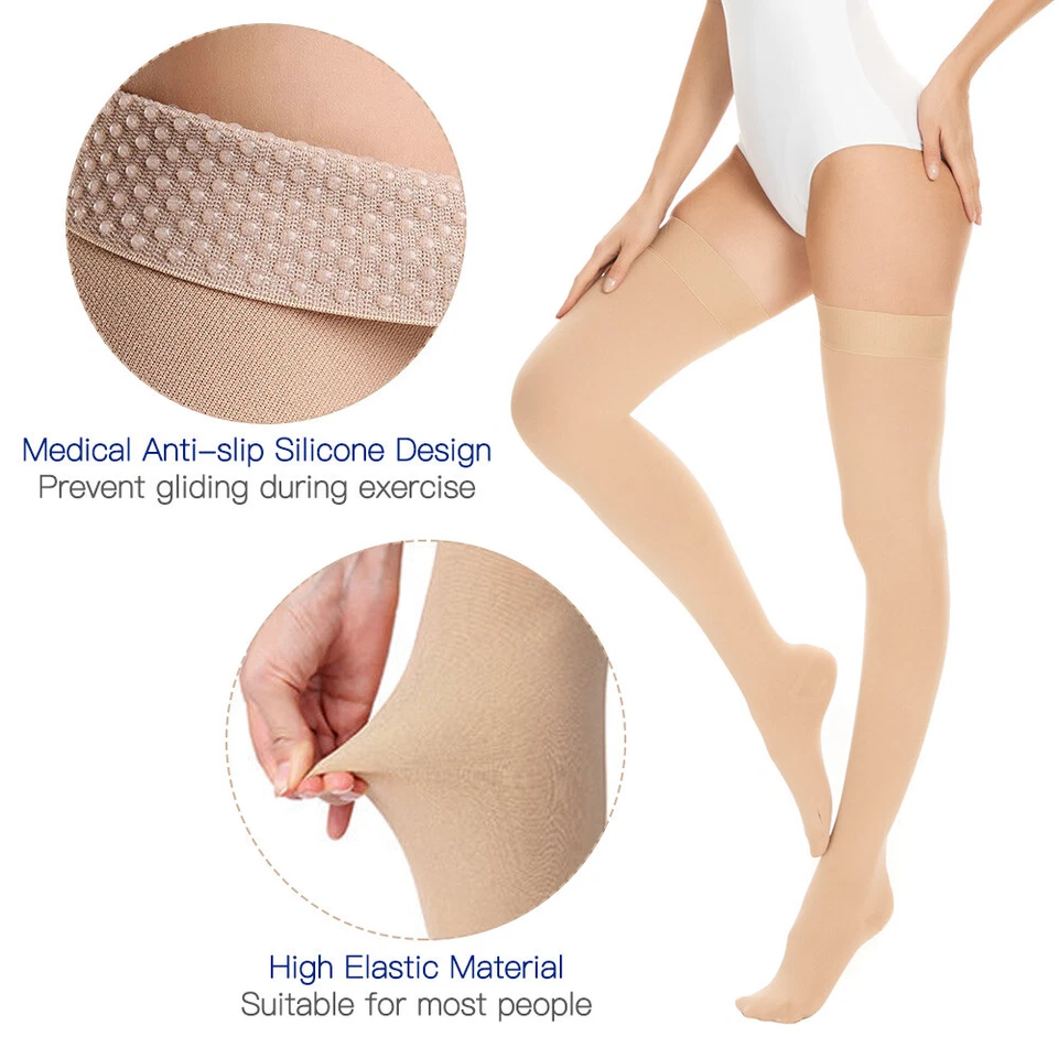 Medias de compresión hasta el muslo 20-30 mmHg mujeres hombres calcetines de apoyo dolor médico Foto 4 de 4