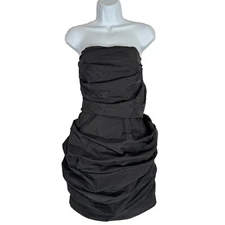 LA PETITE S***** Black Strapless Taffeta Dress Size M 40 UK Ruched England Sexy