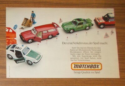 Seltene Werbung MATCHBOX SUPERKINGS Polizei Porsche Trans Globe Courier 1984