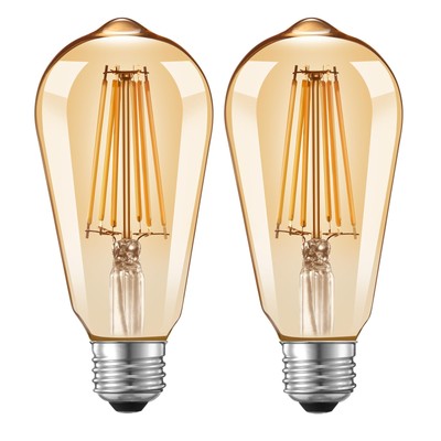 Dusk to Dawn Edison Light Bulbs, 6.5W, Amber Glass, Auto On/Off, 2-Pack, E26.