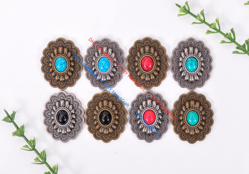 10x Antique Silver Beauty Oval Flower Turquoise Leathercraft CONCHOS Rivet Back - Picture 12 of 50