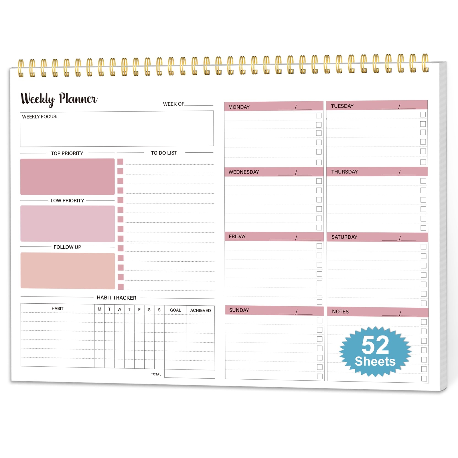 Weekly To Do List Notepad Weekly Planner Undated Habit Tracker Journal Weekly...