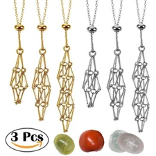 3xCrystal Holder Cage Necklace Set Stone Holder Necklace for Crystals Metal Net