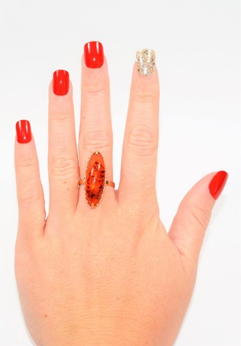 Natural Amber Ring 14K Solid Rose Gold Antique Art Deco Vintage Estate Jewelry - Picture 2 of 12