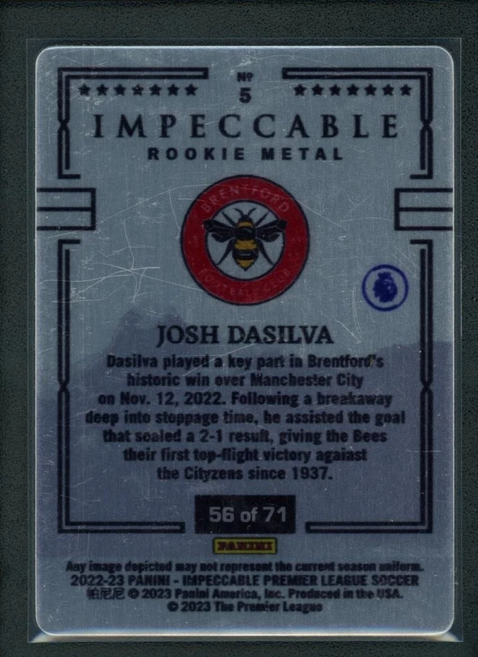 2022-23 JOSH DASILVA 56/71 PANINI IMPECCABLE PREMIER LEAGUE ROOKIE RC #5 METAL - Image 2 of 2