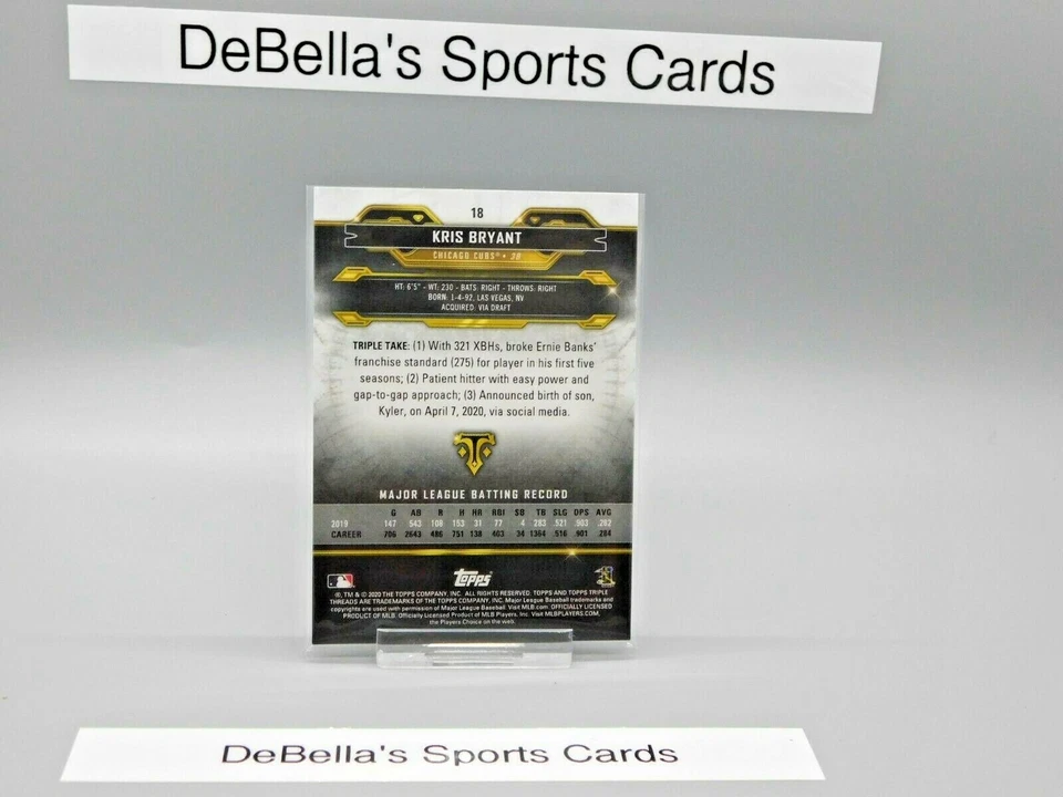 Kris Bryant 240 /299 Purple 2020 Topps Triple Threads - Image 2 of 3