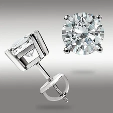 1.0 Ct Round cut GRA Moissanite 14k White Gold Stud Earrings w/Screw back New