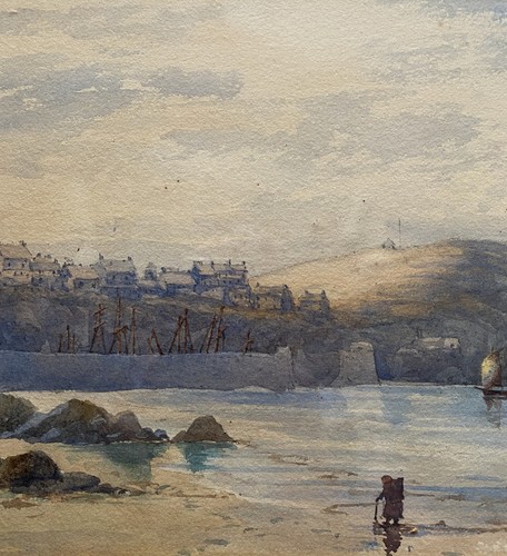 Newquay Harbour, 1878 Original British School Coastal Watercolour Painting 19thC - Picture 6 of 10