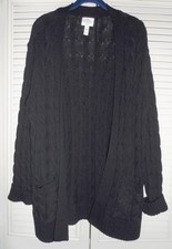 Ladies PL Long Black Cable Knit Open Front Cardigan Sweater – St. John’s Bay