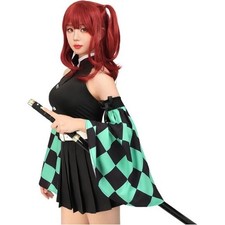 Female Anime Cosplay Costume Top Pleated Skirt Detachable Sleeves w/ Belt SMALL