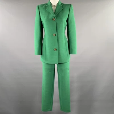 BYBLOS Costume Pantalon Taille S Vert Mélange De Laine Revers Cranté - Photo 1/4