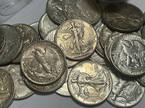 1940 TO 1947 AU TO AU-BU WAIKNG LIBERTY HALF DOLIAR LOT OF 5