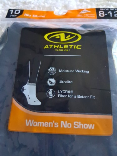 Athletic Works Women's 10-Pair No Show Socks Black Size 8-12 Color BLACK LYCRA - Picture 2 of 5