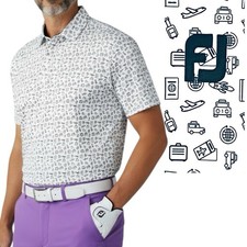 FootJoy FJ Polo Lisle Travel Print Short Sleeve White Shirt Sz L MSRP 85