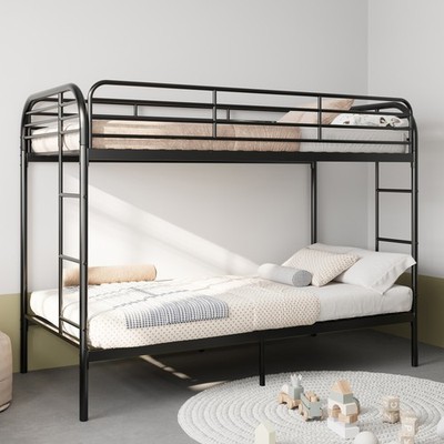 Twin Over Twin Black Metal Bunk Bed With Ladder High Guardrail Underbed Storage