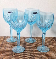 Set of 4 Waterford Crystal Brookside Marquis Aqua Blue Wine Glasses Goblets