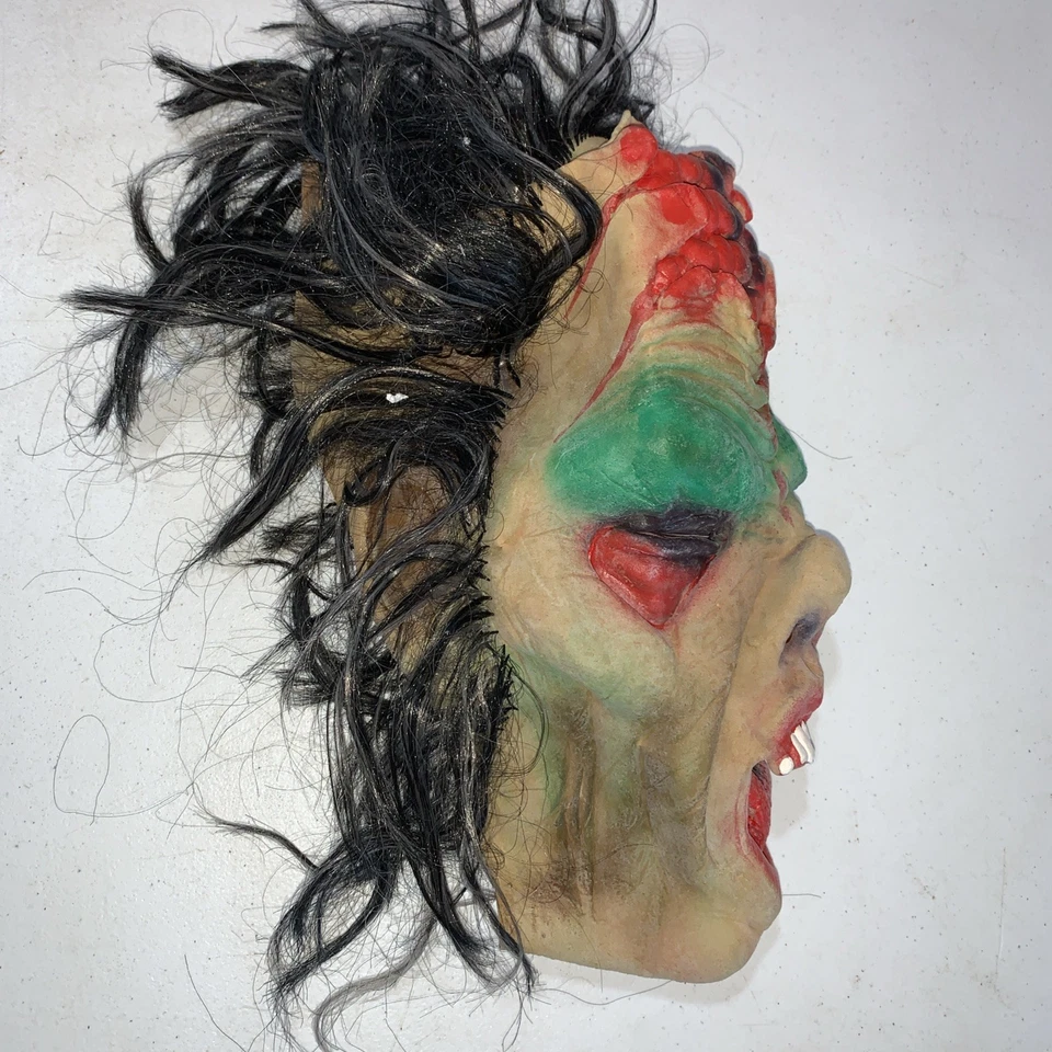 Halloween Costume Adult Face Mask Zombie W/Straggly Brown Hair Spooky Scary - Image 3 of 4