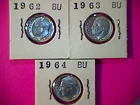 3 Different Silver Roosevelt Dimes BU
