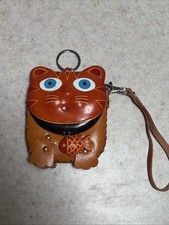 Genuine Leather Cat Zip Up Wristlet Coin Purse Wallet New Without Tags Red Color
