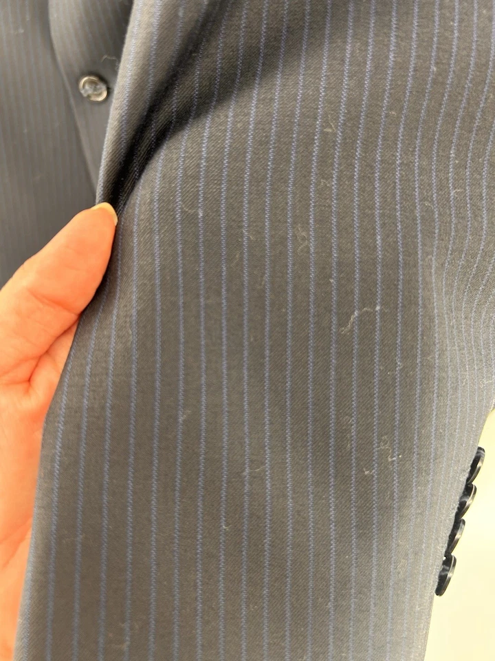 Traje Calvin Klein Para Hombre 41R Azul Marino Rayas 3 Botones 100% Lana Pantalones 34x31 Foto 4 de 4