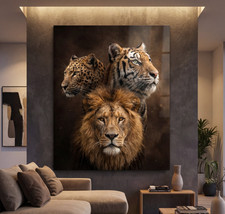 Gruppe von Wildtieren, Löwe, Tiger Leinwand-Bild, Acrylglas Wandbild Tiere Kunst
