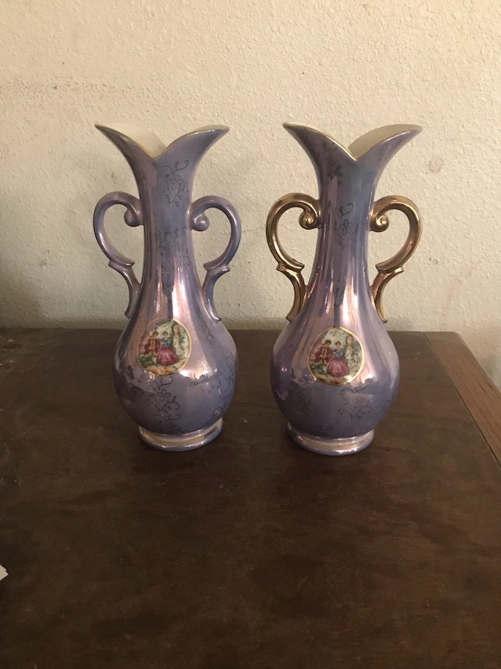 Juego de 2 jarrones iridiscentes morados Oriental China Company Foto 2 de 4