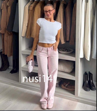 ZARA NEW WOMAN TRF WIDE LEG LOW RISE POLKA DOT JEANS PANT PINK 3607/015/050