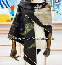 2025 Sallys 70% Cashmere 30% Silk Stole Flower Print Double Face Scarf Shawl 53"