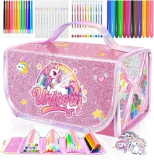 70PCS Unicorn Washable Markers Set with Glitter Pencil Case,Art Supplies for Kid