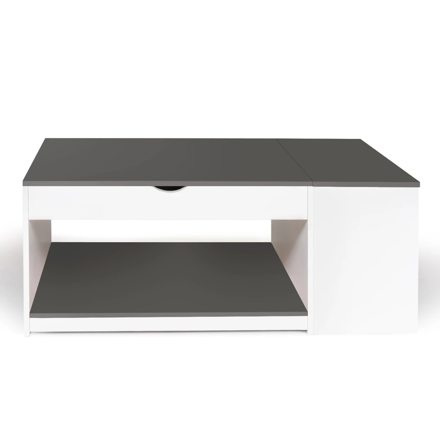 Table basse plateau relevable bois ELEA rectangulaire avec grand coffre gris