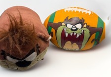 Six Flags 10" Taz Plush Looney Tunes Tube  Orange Soft Football Plushies Lot