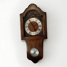 Vintage Trend Clocks Zeeland Wall Clock & Barometer West Germany Oak Wood Tested