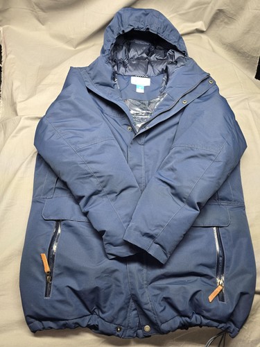 Columbia Jacket Mens Large Blue Hooded 650 Down Parka Omni-Heat Winter Coat 650
