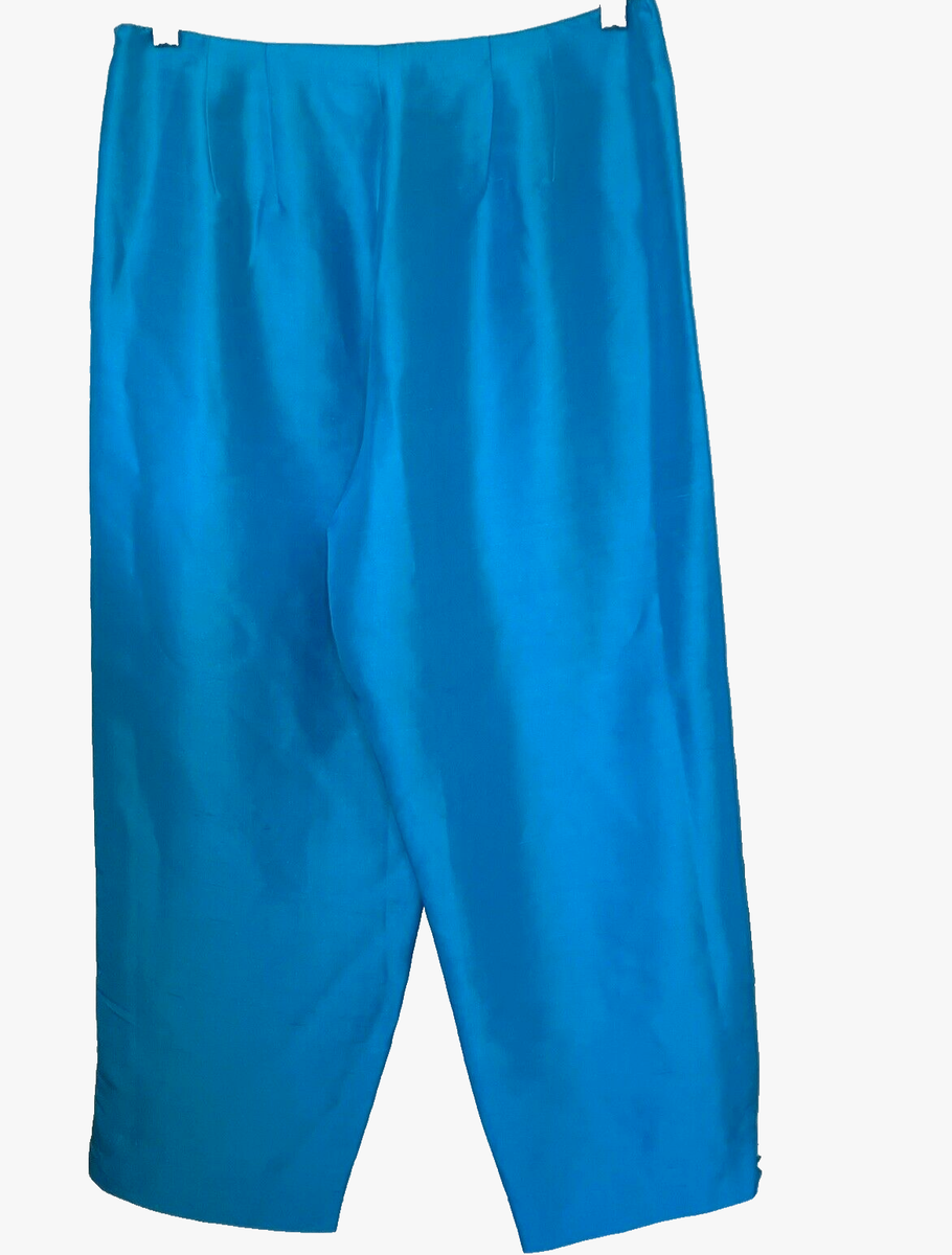 EMILY SPENSER sz 8P Aqua 100% Silk Blue Ankle Shantung Dress Pants